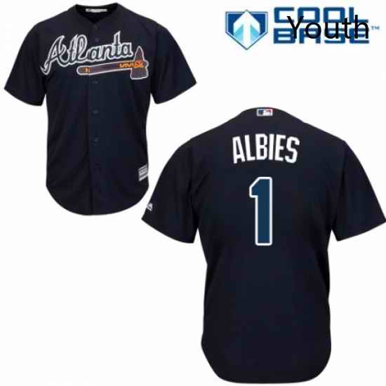 Youth Majestic Atlanta Braves 1 Ozzie Albies Authentic Blue Alternate Road Cool Base MLB Jersey